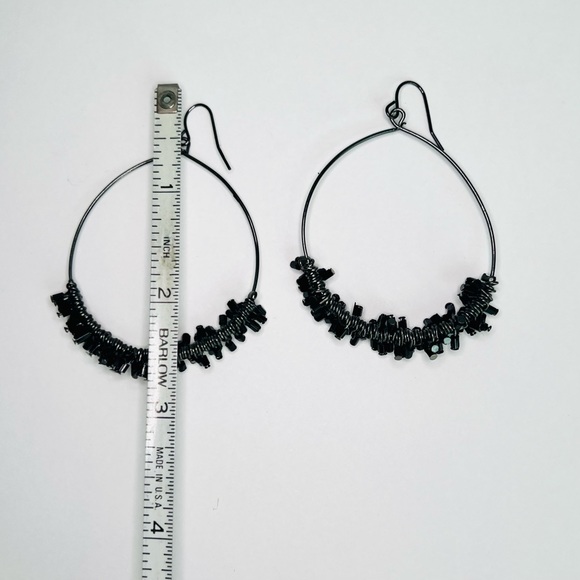 Drop Wire Earrings with Black Beads - Picture 4 of 5